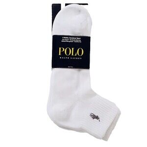 NWT 3 Pack Polo Ralph Lauren Tech Athletic Quarter Top Sock White Gray Pony